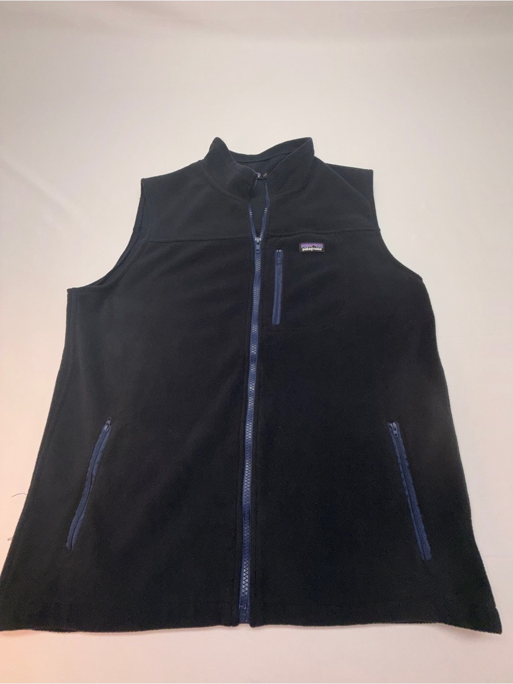 Patagonia Mens Large Fleece Vest Black Blue Full Zip 3 Pocket STY 45286